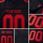 Custom Black Red Mesh Authentic Football Jersey detail