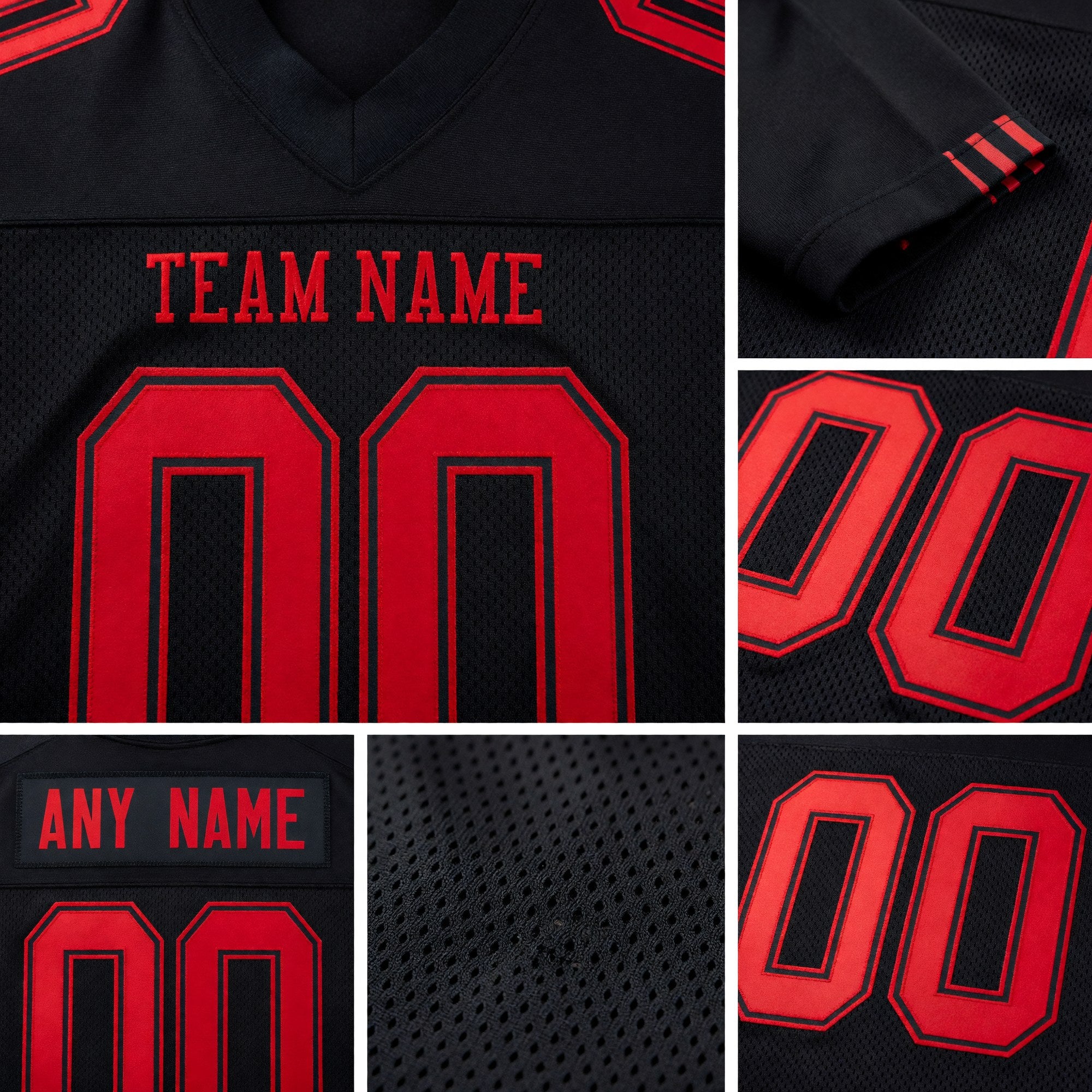 Custom Black Red Mesh Authentic Football Jersey detail