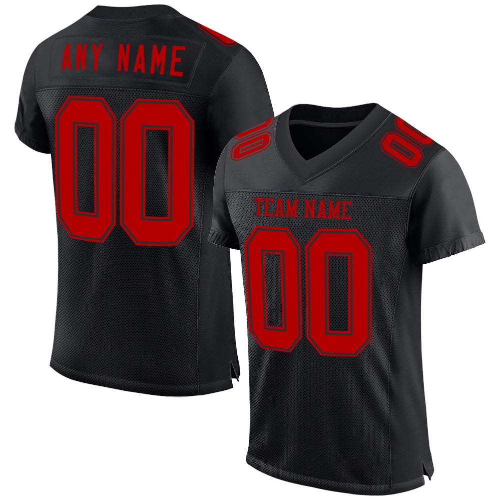 Custom Black Red Mesh Authentic Football Jersey photo 1