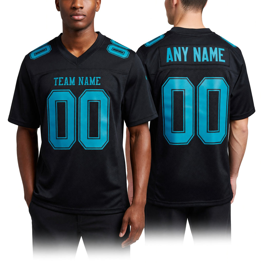 Custom Black Teal Mesh Authentic Football Jersey worn front and back
