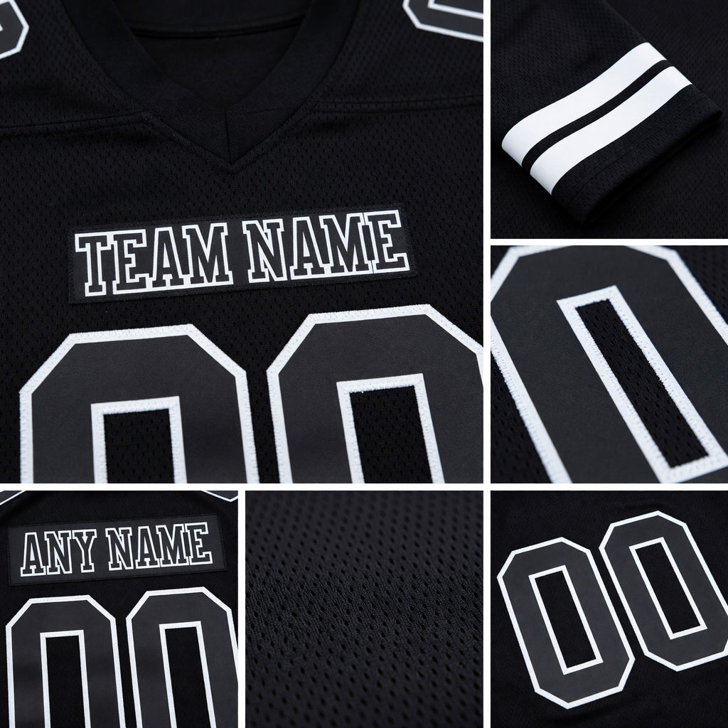 Custom Black White Authentic Football Jersey detail