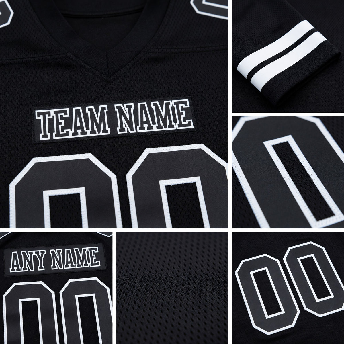 Custom Black White Authentic Football Jersey detail