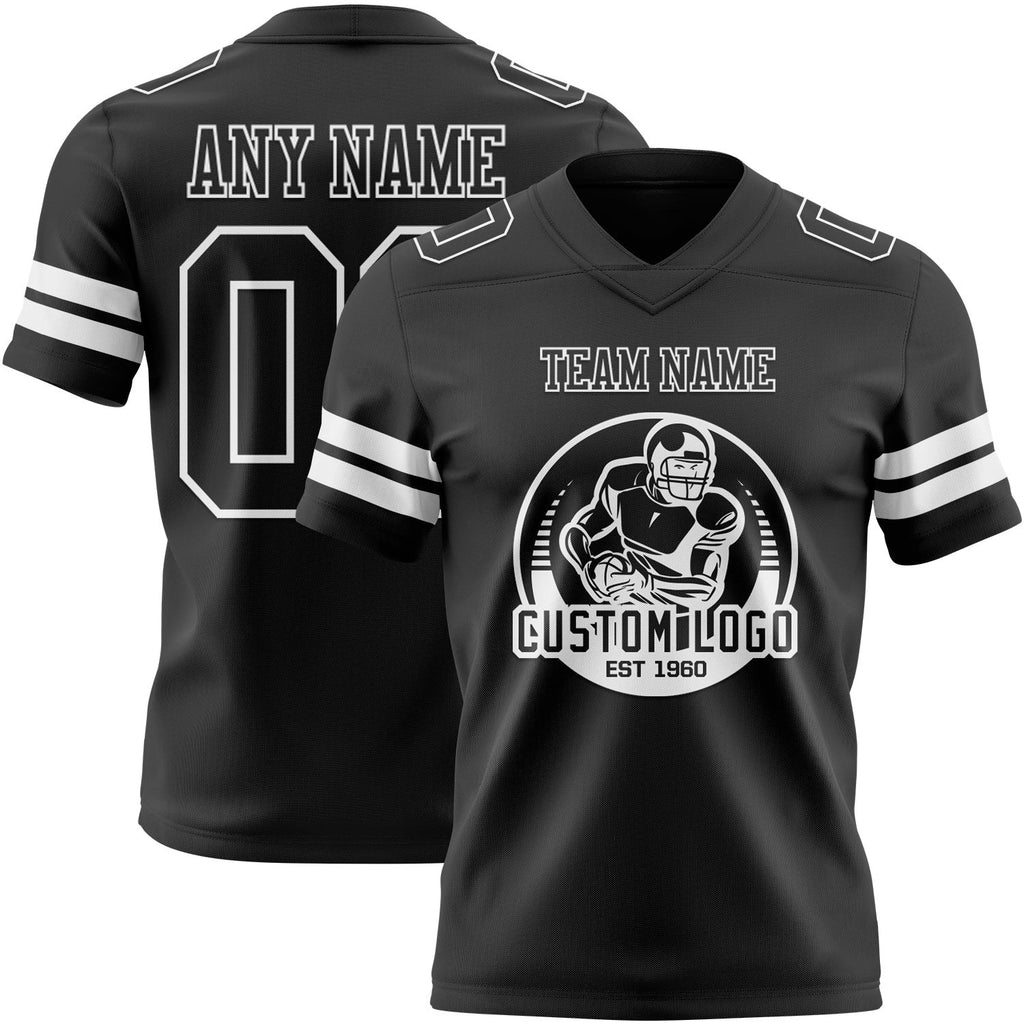 Custom Black White Authentic Football Jersey photo 2