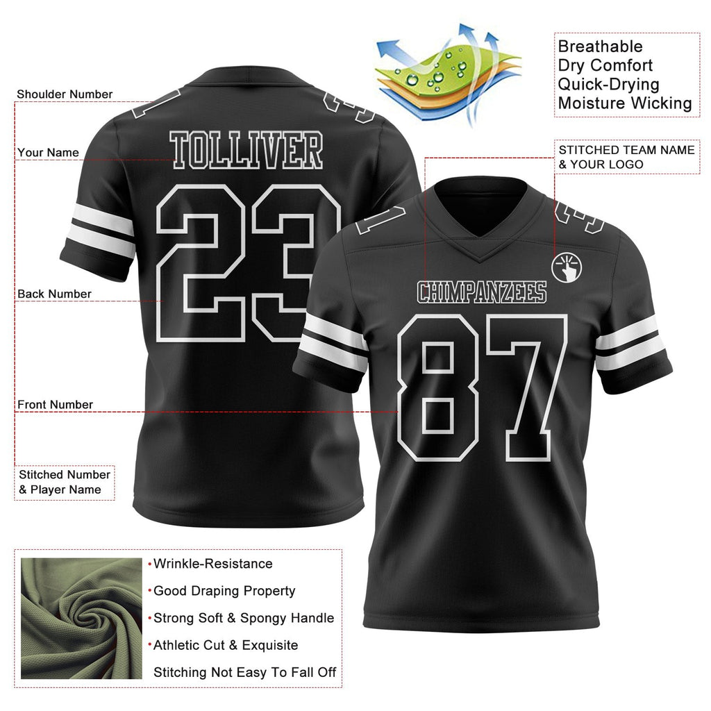 Custom Black White Authentic Football Jersey photo 3