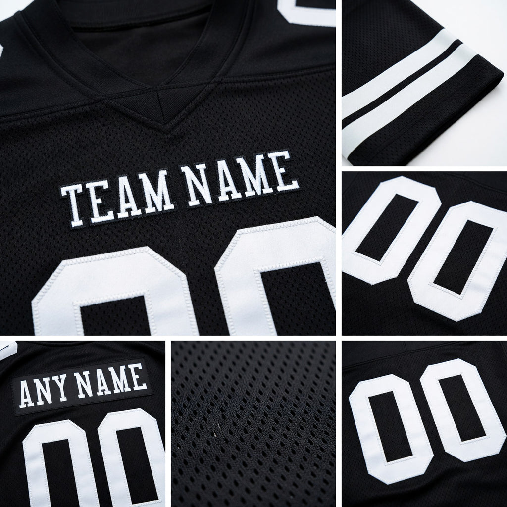 Custom Black White Authentic Football Jersey detail