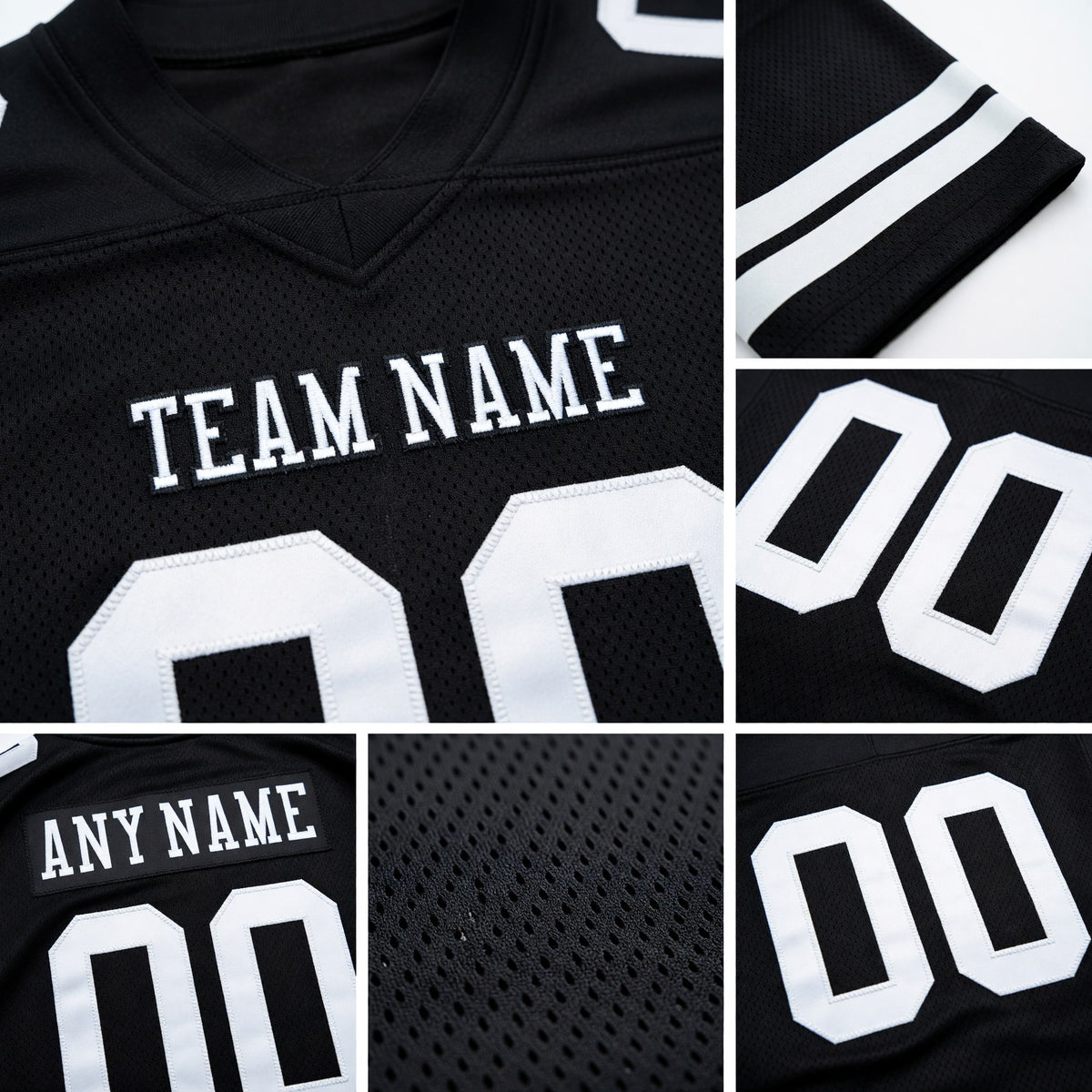Custom Black White Authentic Football Jersey detail