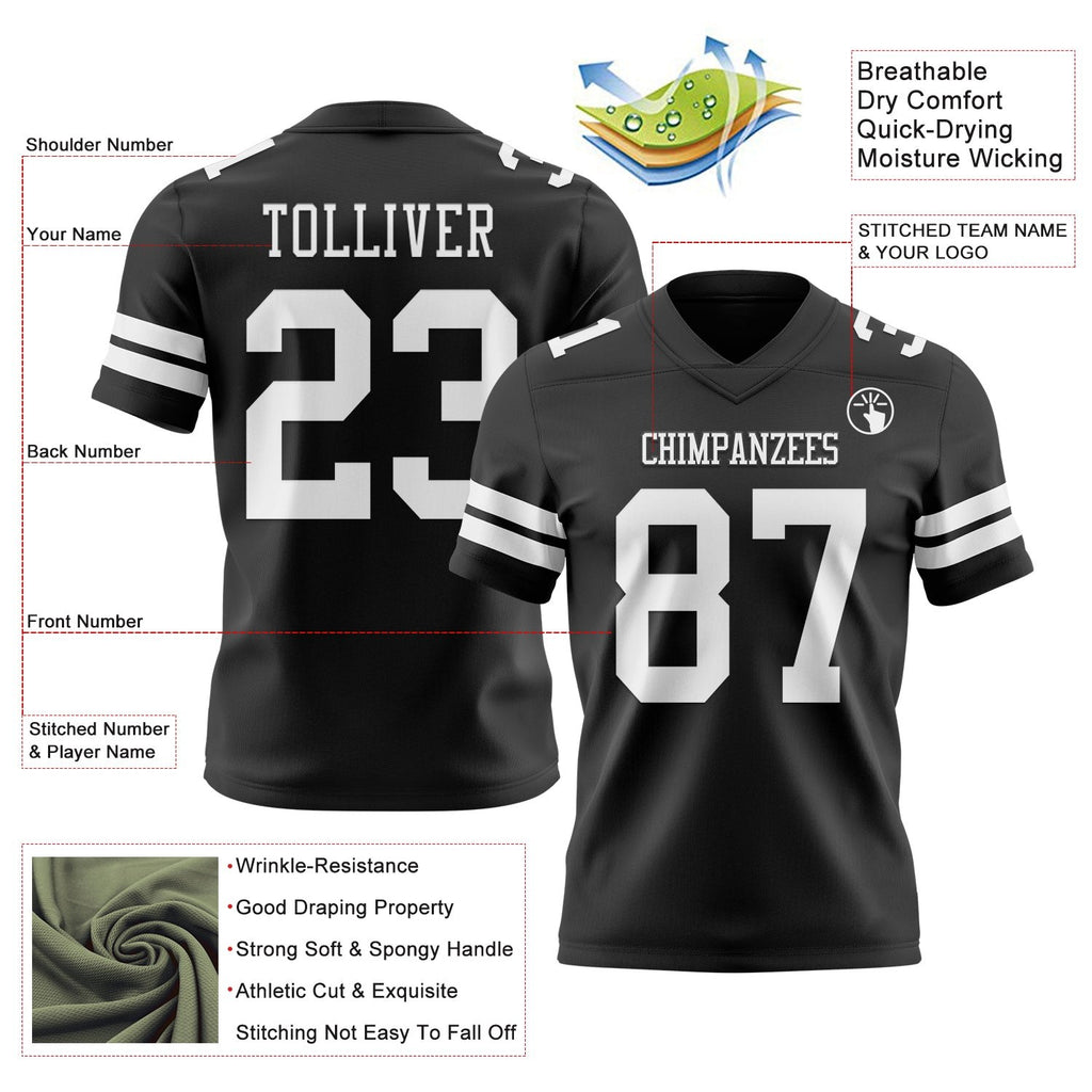 Custom Black White Authentic Football Jersey photo 3