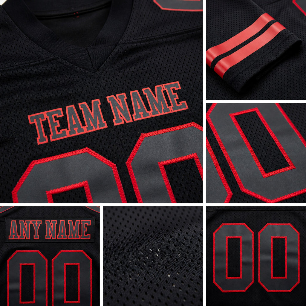 Custom Black Red Authentic Football Jersey detail