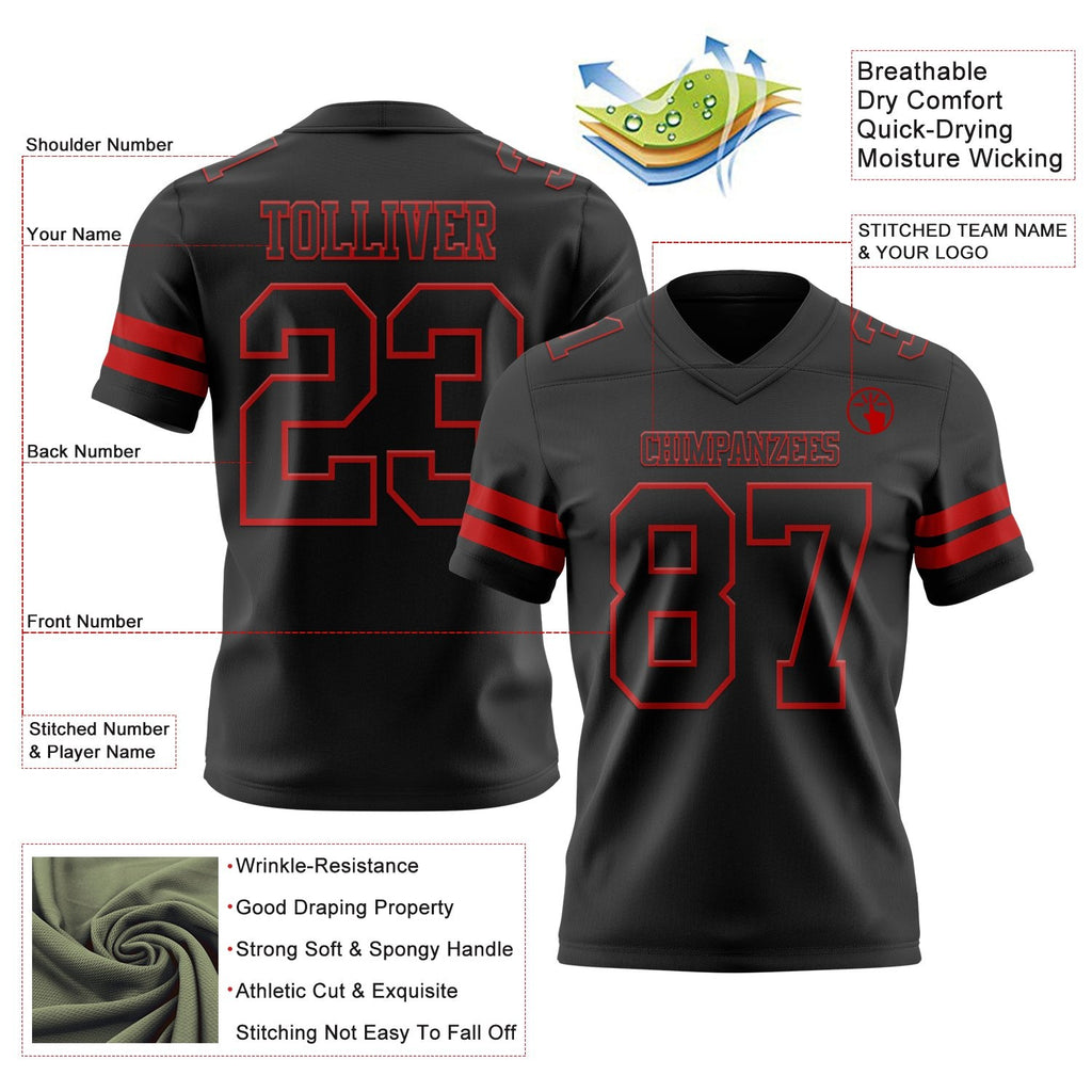 Custom Black Red Authentic Football Jersey photo 3