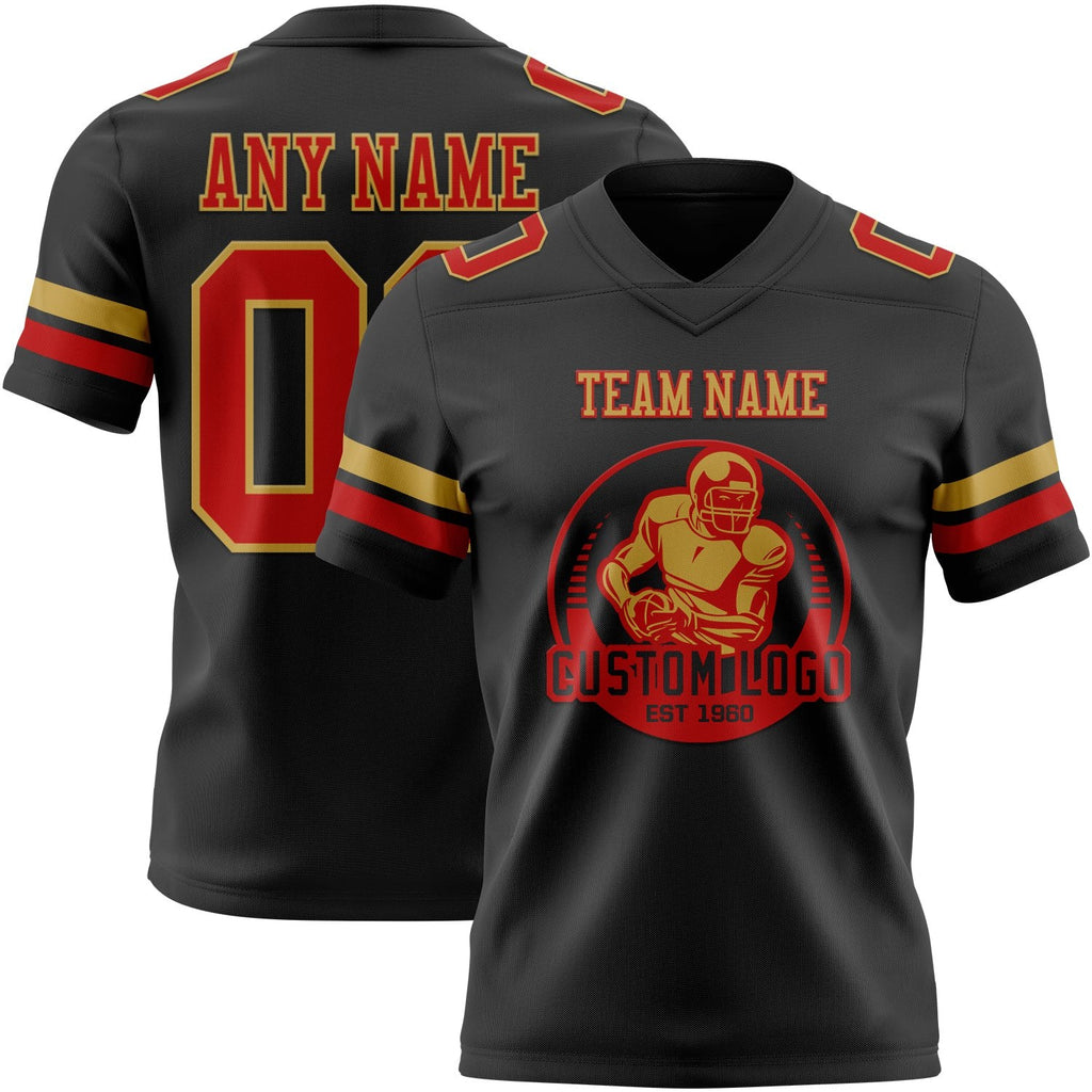Custom Black Red-Old Gold Authentic Football Jersey photo 2