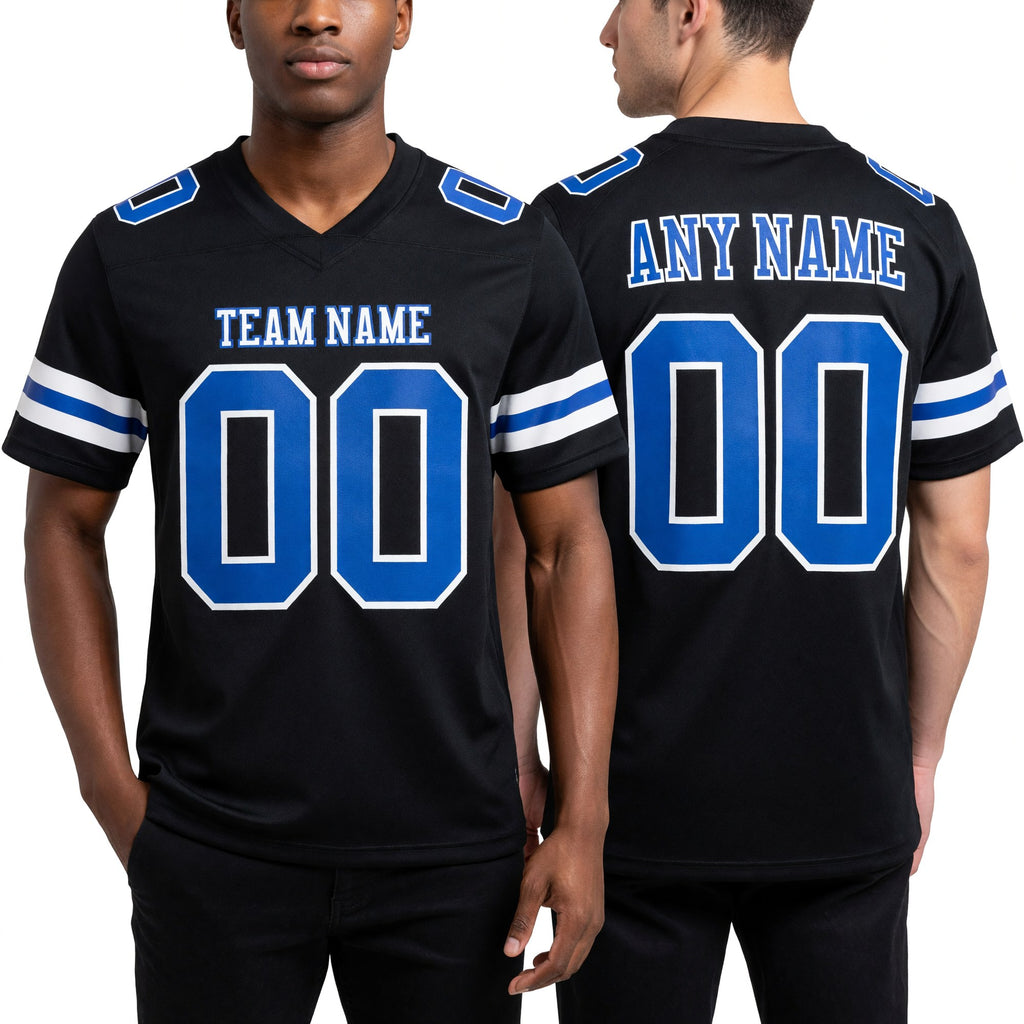 Custom Black Royal-White Authentic Football Jersey worn front and back