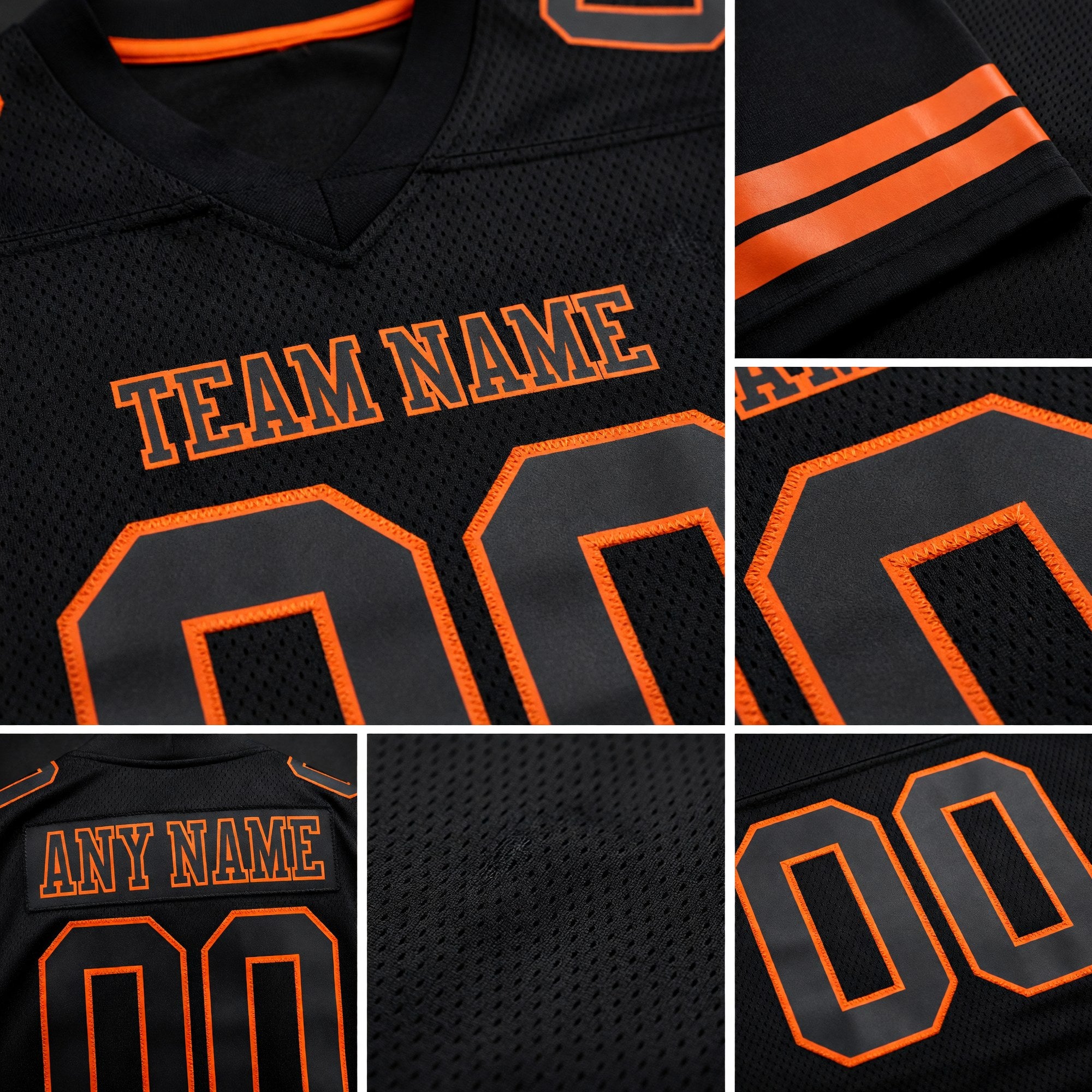 Custom Black Orange Authentic Football Jersey detail