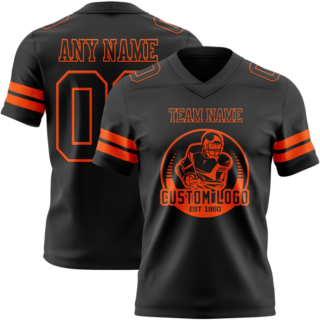 Custom Black Orange Authentic Football Jersey photo 2
