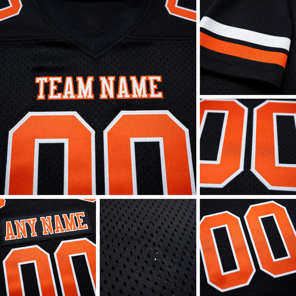 Custom Black Orange-White Authentic Football Jersey detail