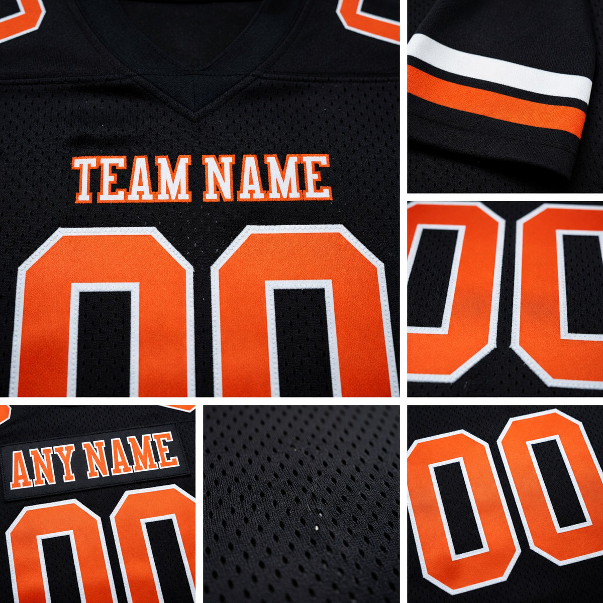 Custom Black Orange-White Authentic Football Jersey detail