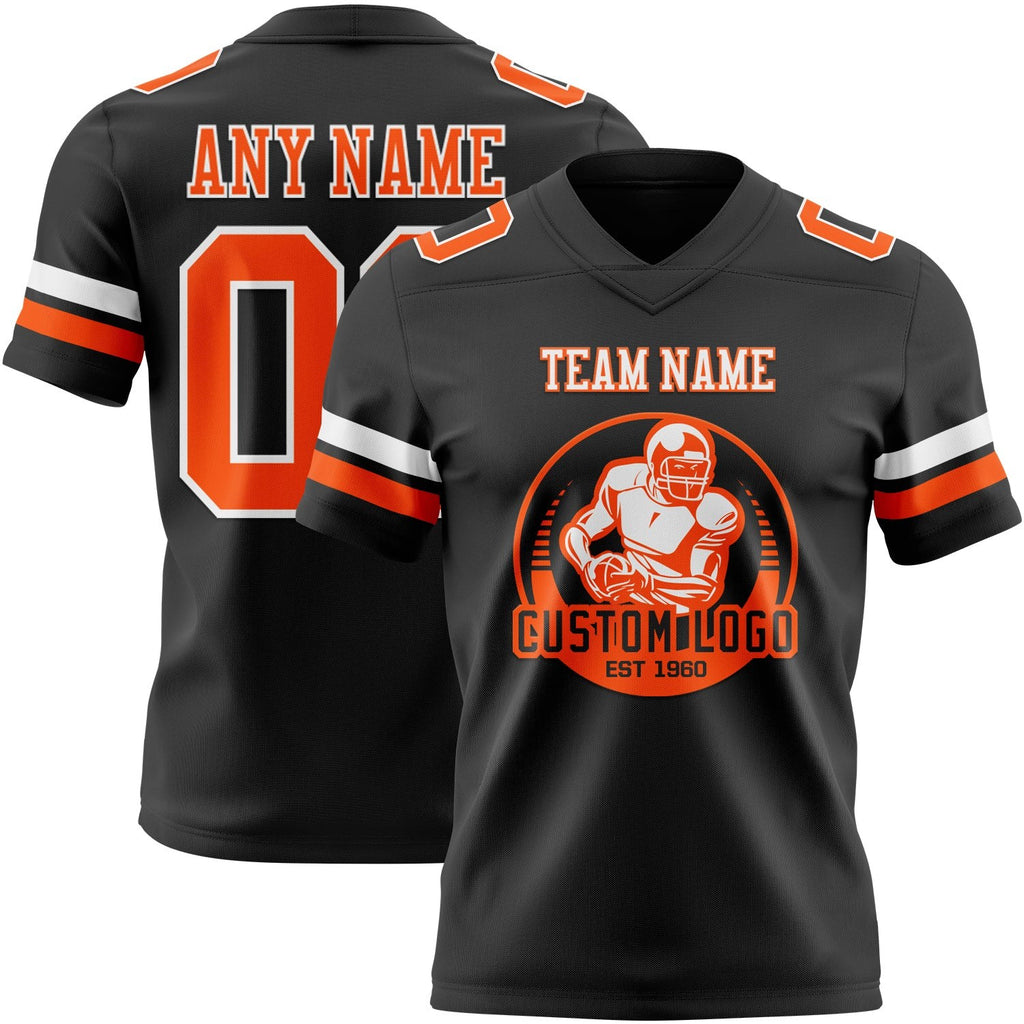 Custom Black Orange-White Authentic Football Jersey photo 2