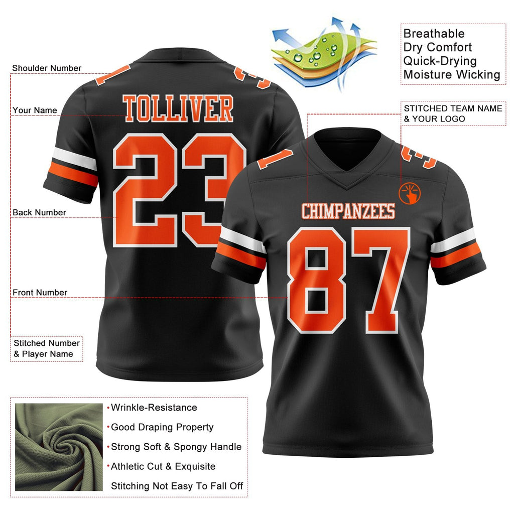 Custom Black Orange-White Authentic Football Jersey photo 3