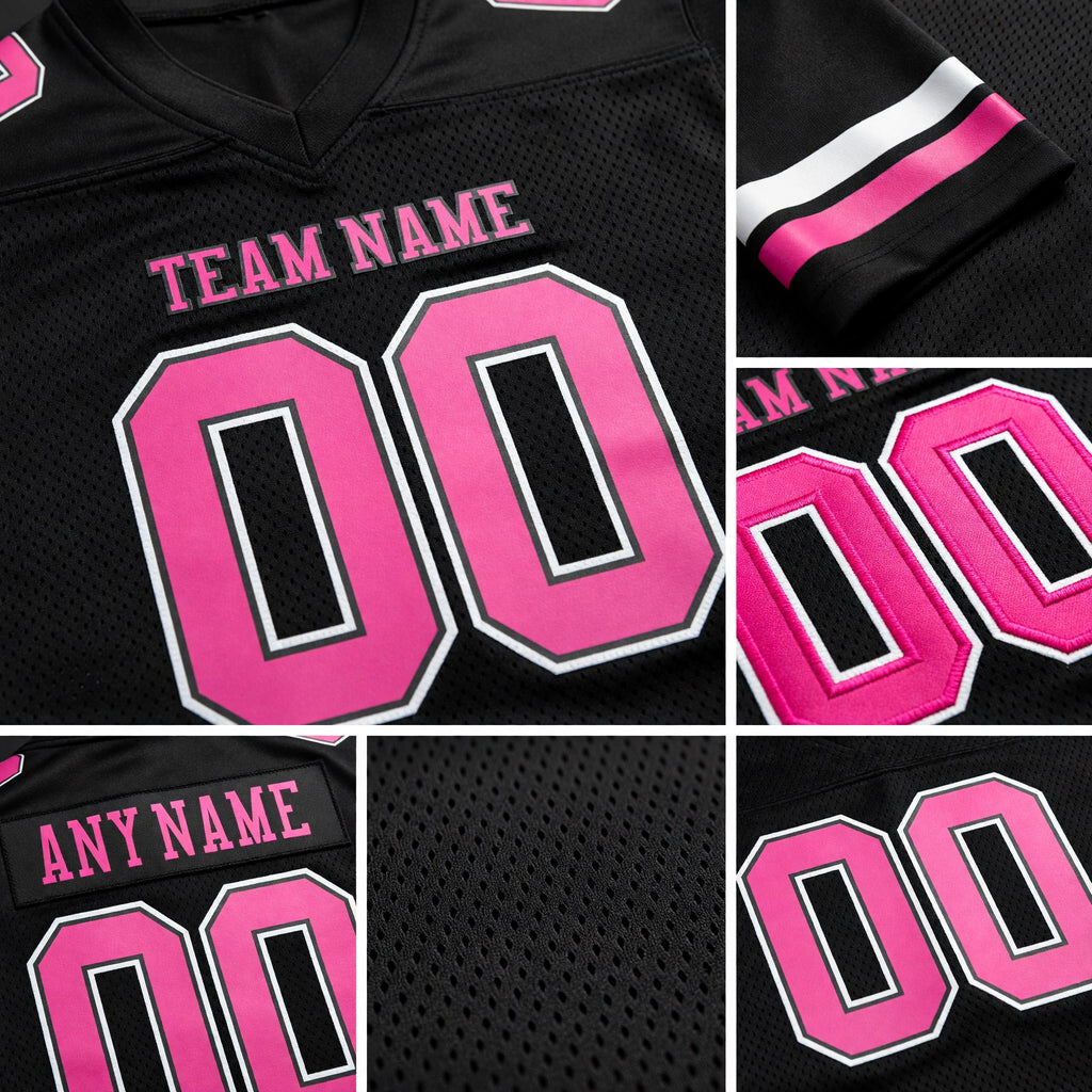 Custom Black Pink-White Authentic Football Jersey detail