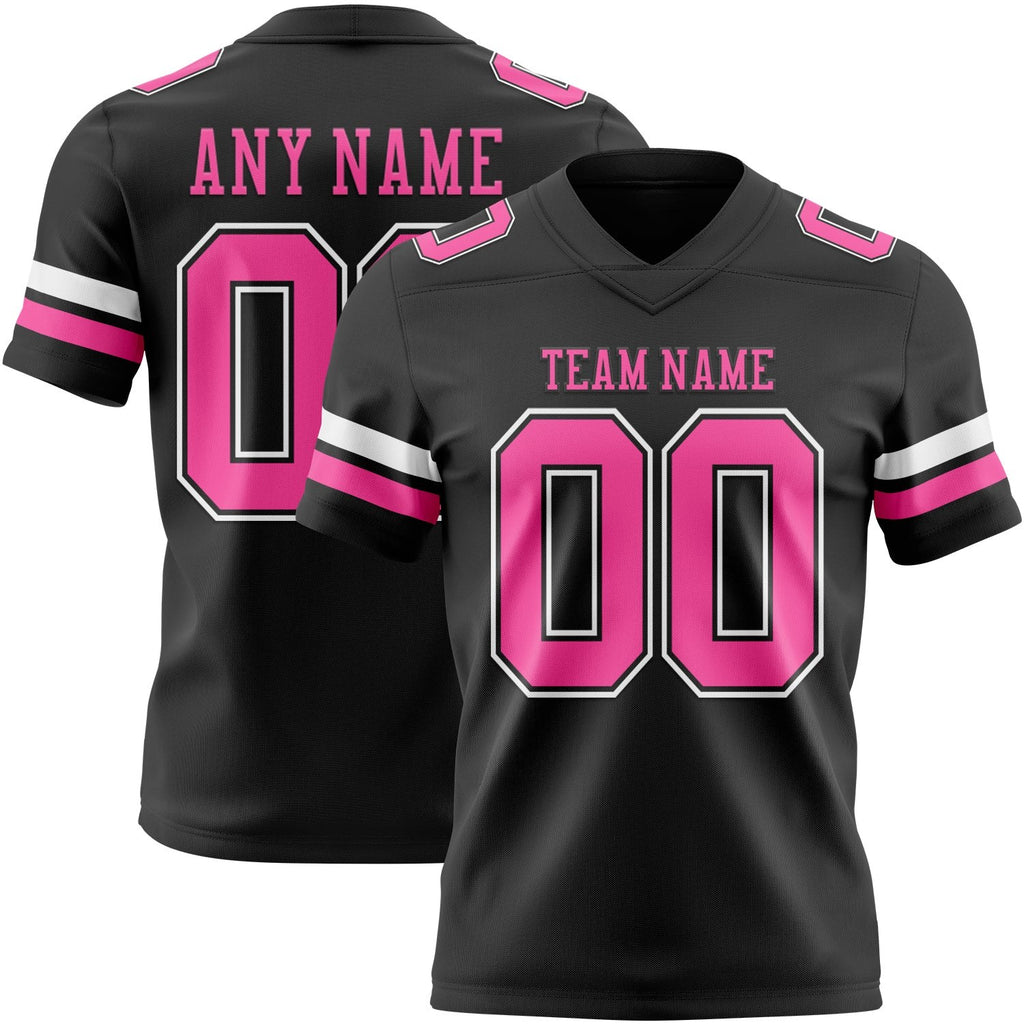 Custom Black Pink-White Authentic Football Jersey photo 1