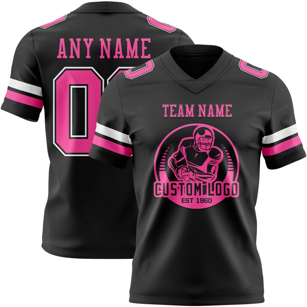 Custom Black Pink-White Authentic Football Jersey photo 2