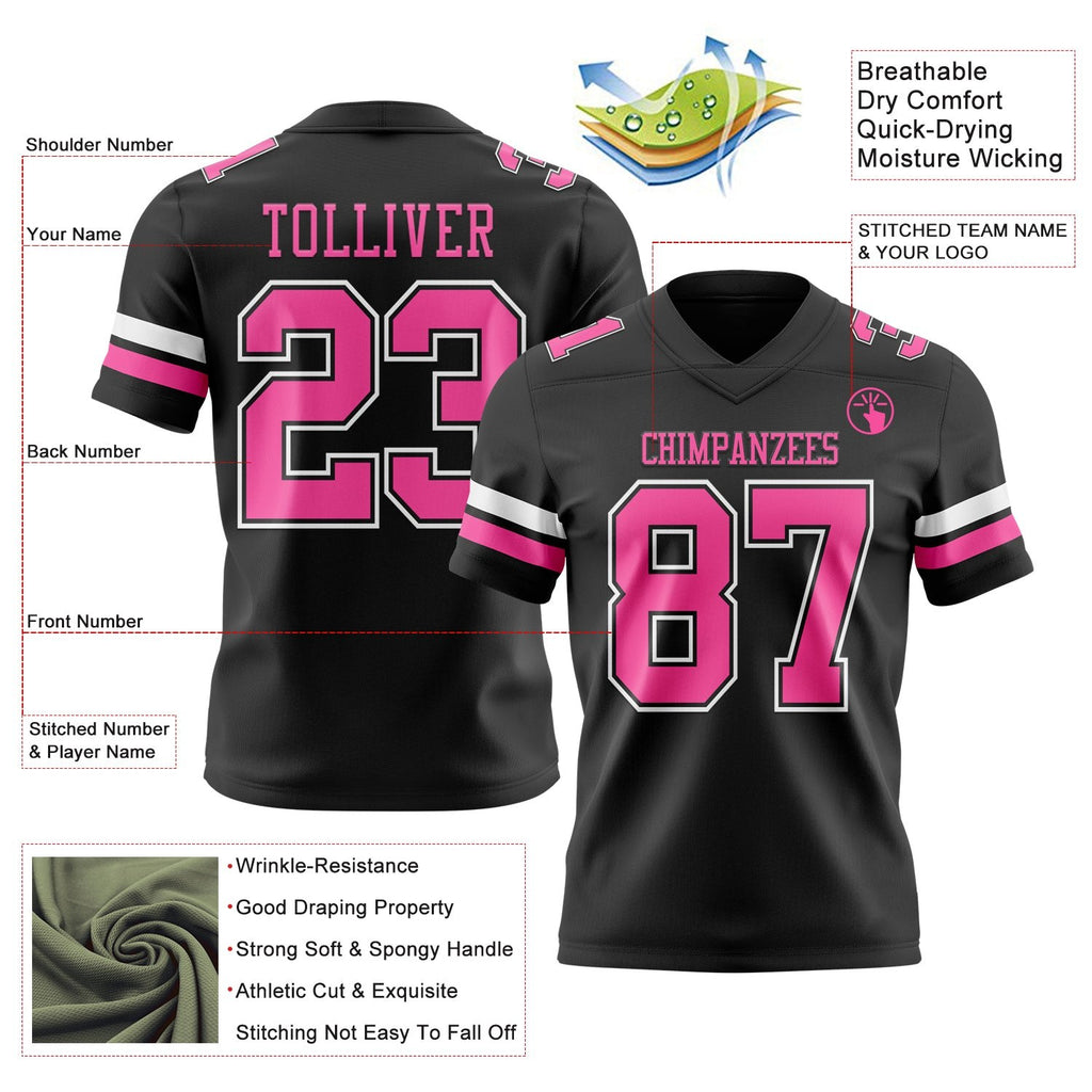 Custom Black Pink-White Authentic Football Jersey photo 3