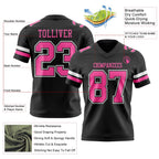 Custom Black Pink-White Authentic Football Jersey photo 3