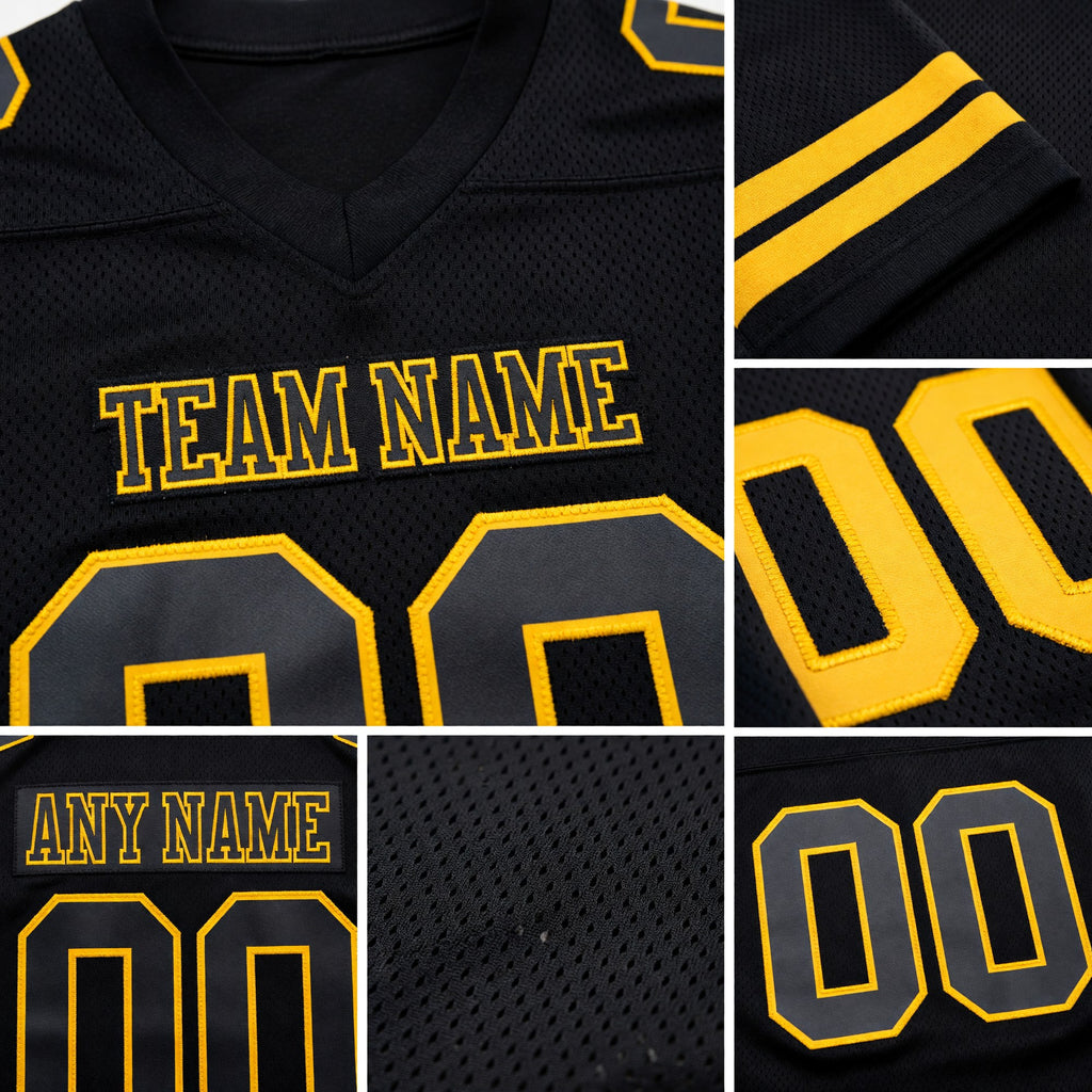 Custom Black Gold Authentic Football Jersey detail