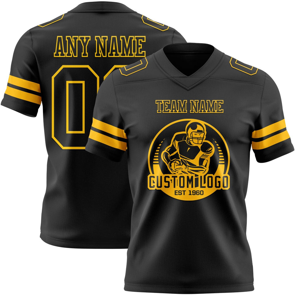 Custom Black Gold Authentic Football Jersey photo 2