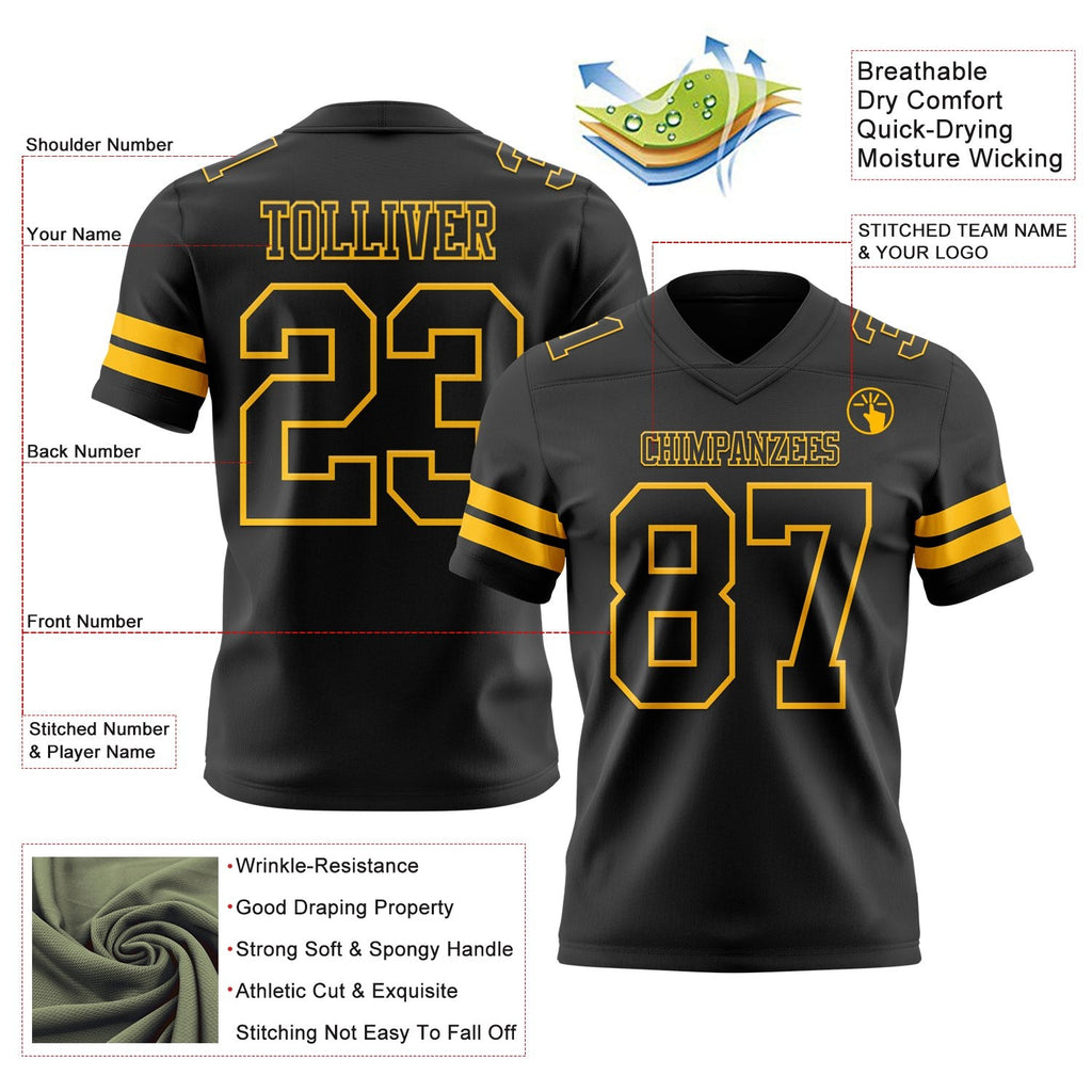 Custom Black Gold Authentic Football Jersey photo 3