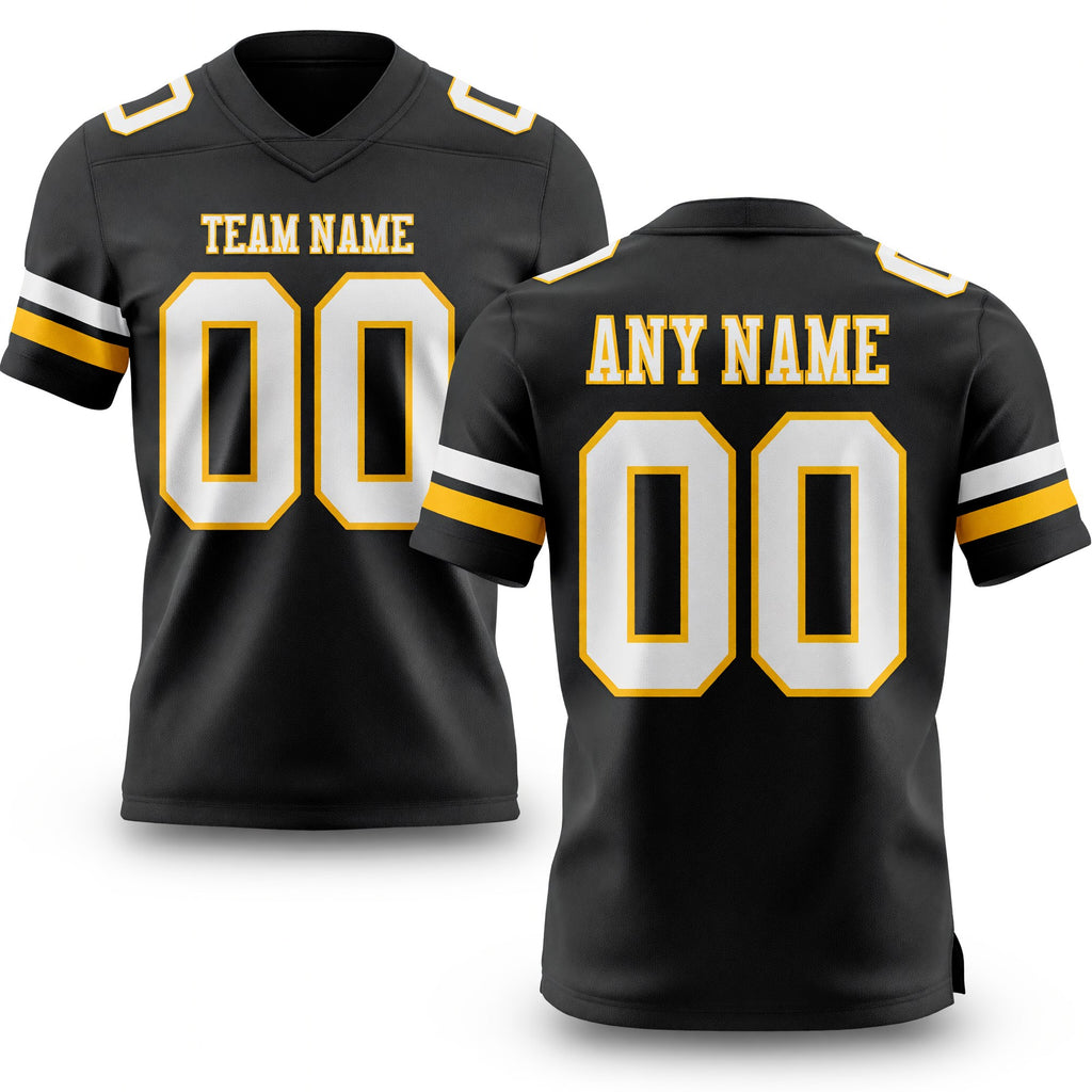 Custom Black White-Gold Authentic Football Jersey