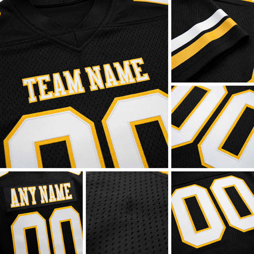 Custom Black White-Gold Authentic Football Jersey detail