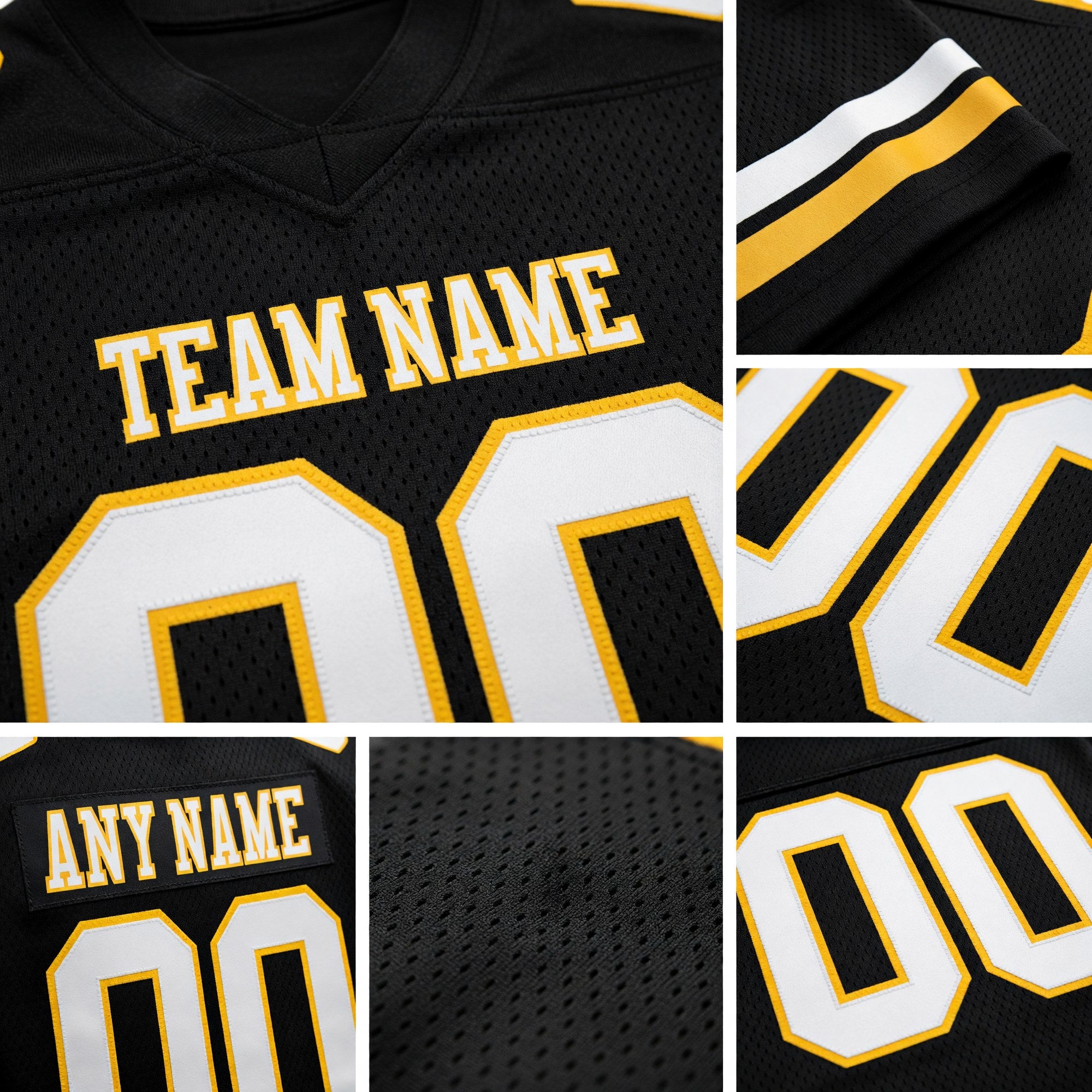 Custom Black White-Gold Authentic Football Jersey detail