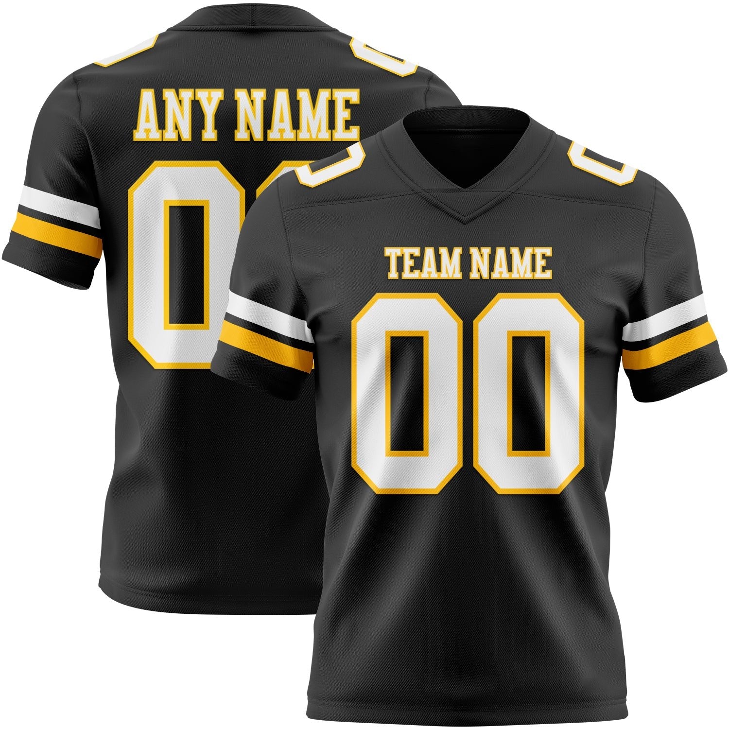 Custom Black White-Gold Authentic Football Jersey photo 1