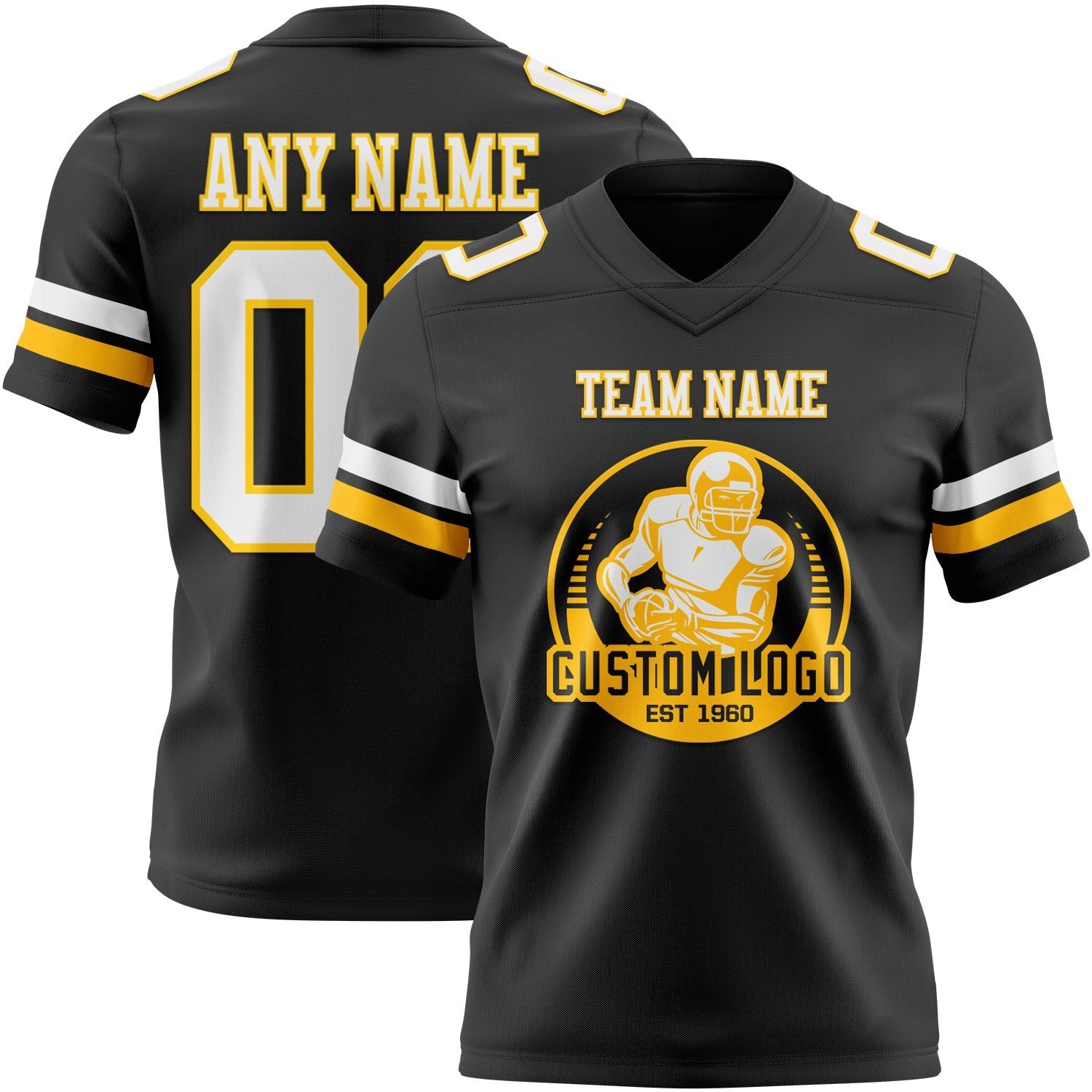Custom Black White-Gold Authentic Football Jersey photo 2