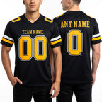 Custom Black Gold-White Authentic Football Jersey worn front and back