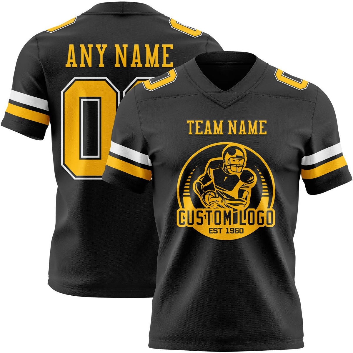 Custom Black Gold-White Authentic Football Jersey photo 2