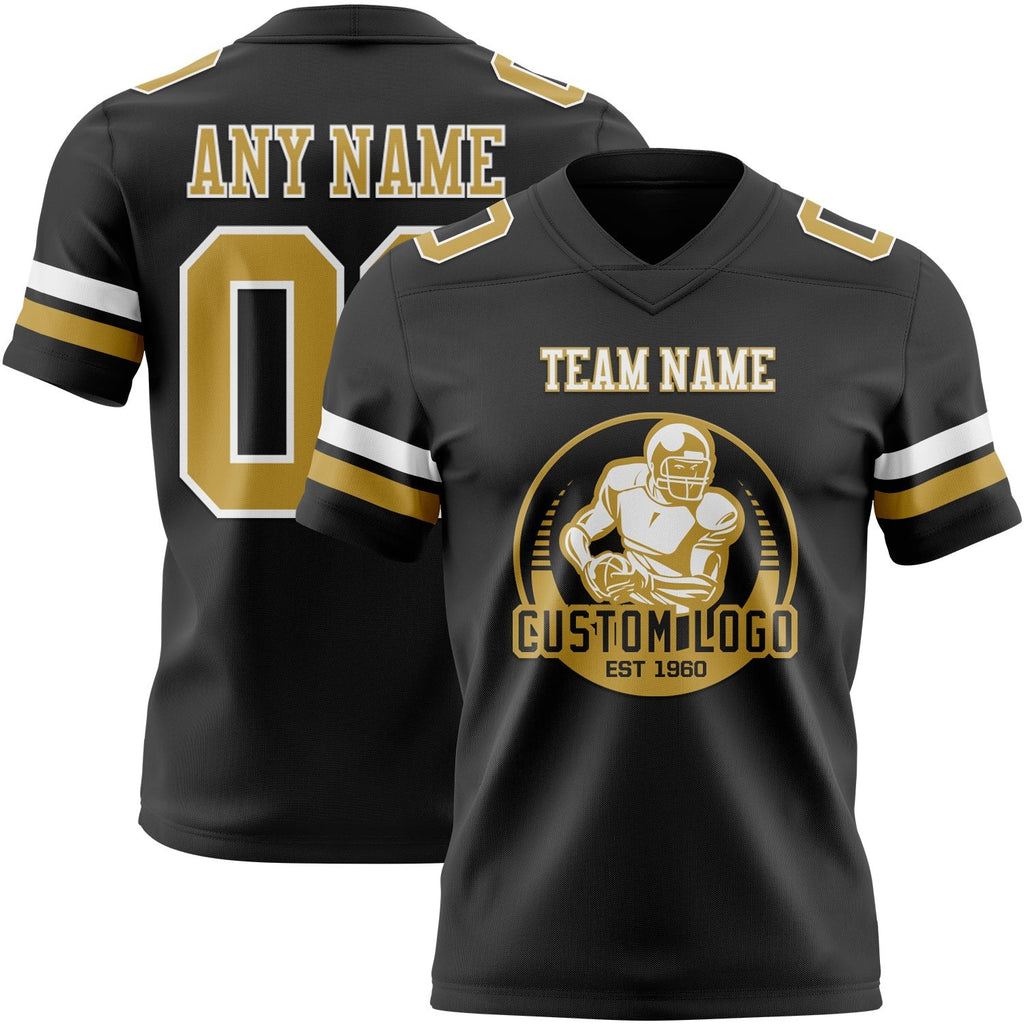 Custom Black Old Gold-White Authentic Football Jersey photo 2