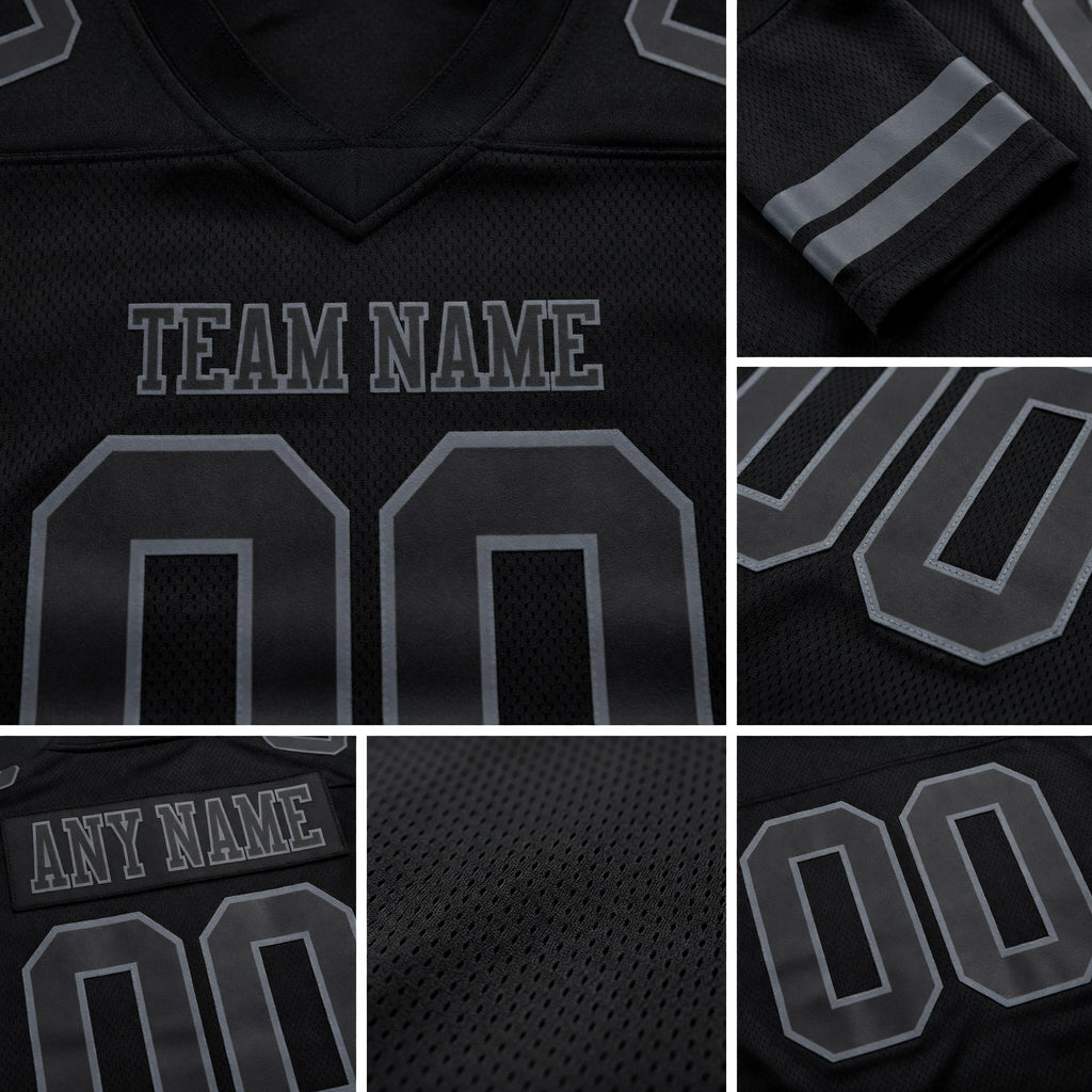 Custom Black Steel Gray Authentic Football Jersey detail