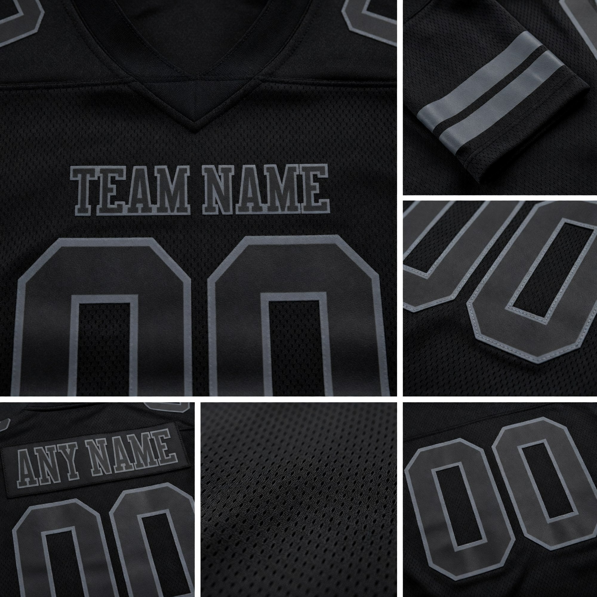 Custom Black Steel Gray Authentic Football Jersey detail