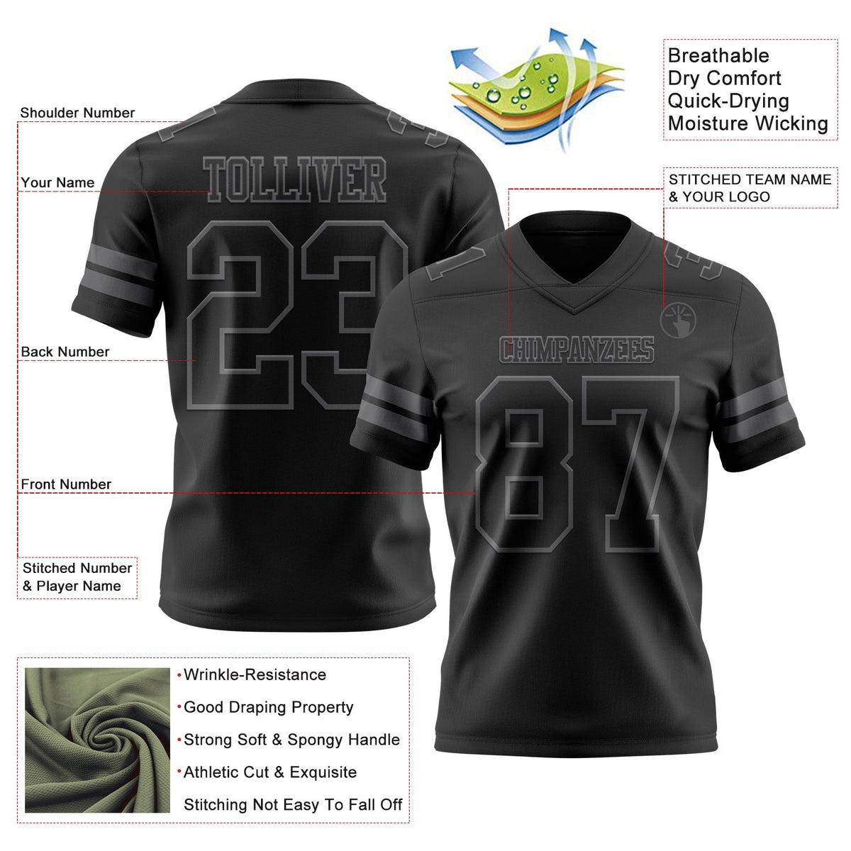 Custom Black Steel Gray Authentic Football Jersey photo 3