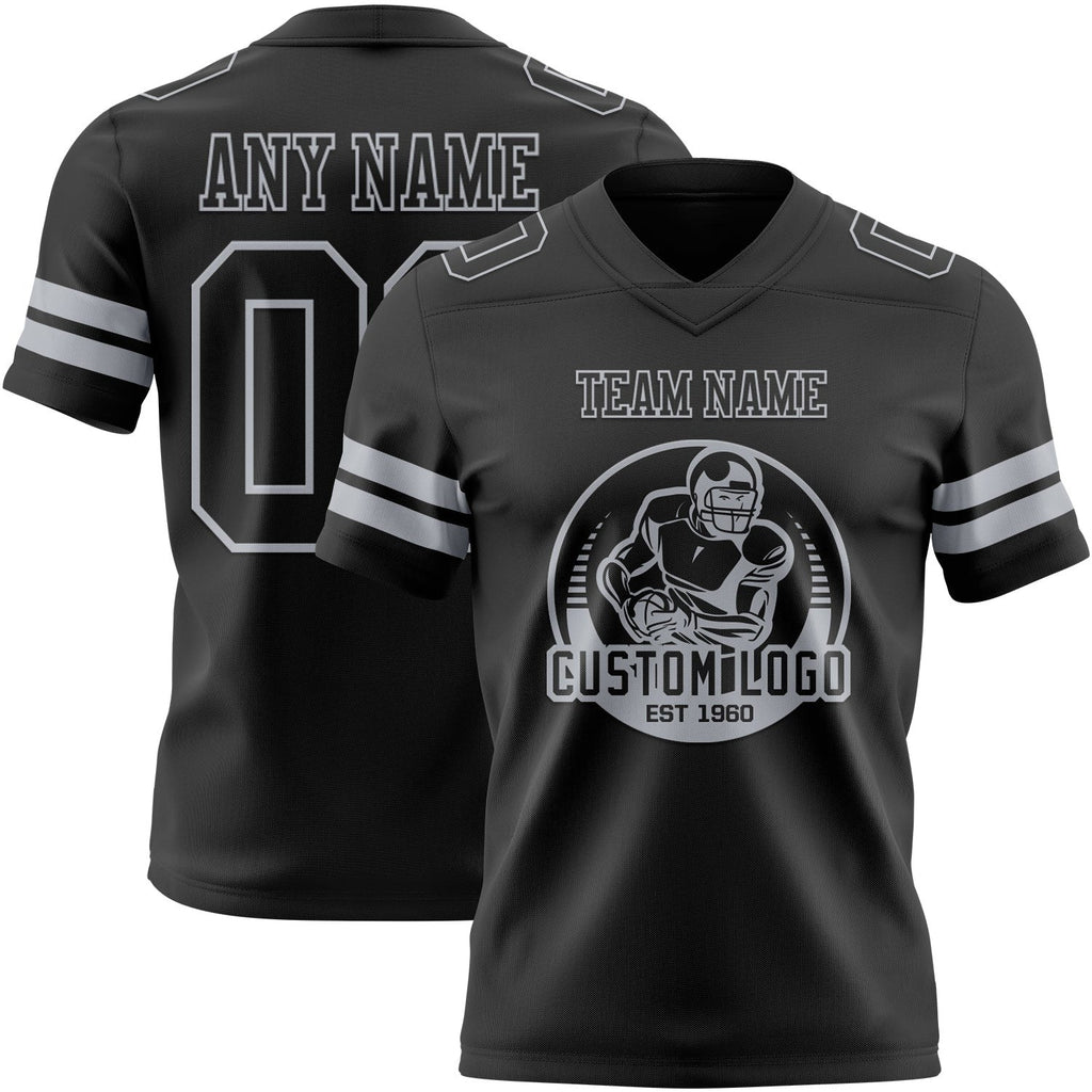 Custom Black Gray Authentic Football Jersey photo 2
