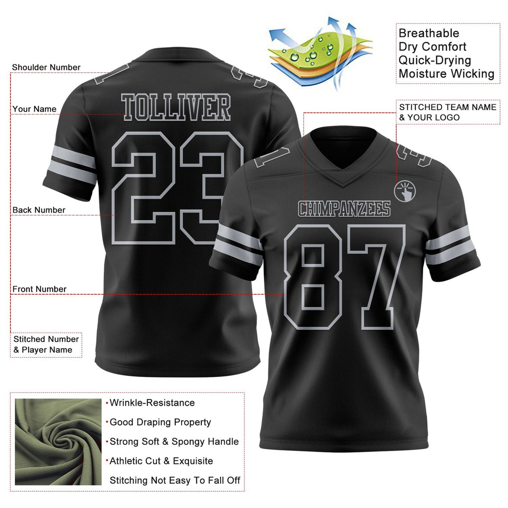 Custom Black Gray Authentic Football Jersey photo 3
