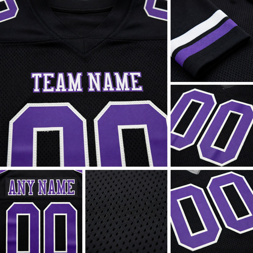 Custom Black Purple-White Authentic Football Jersey detail