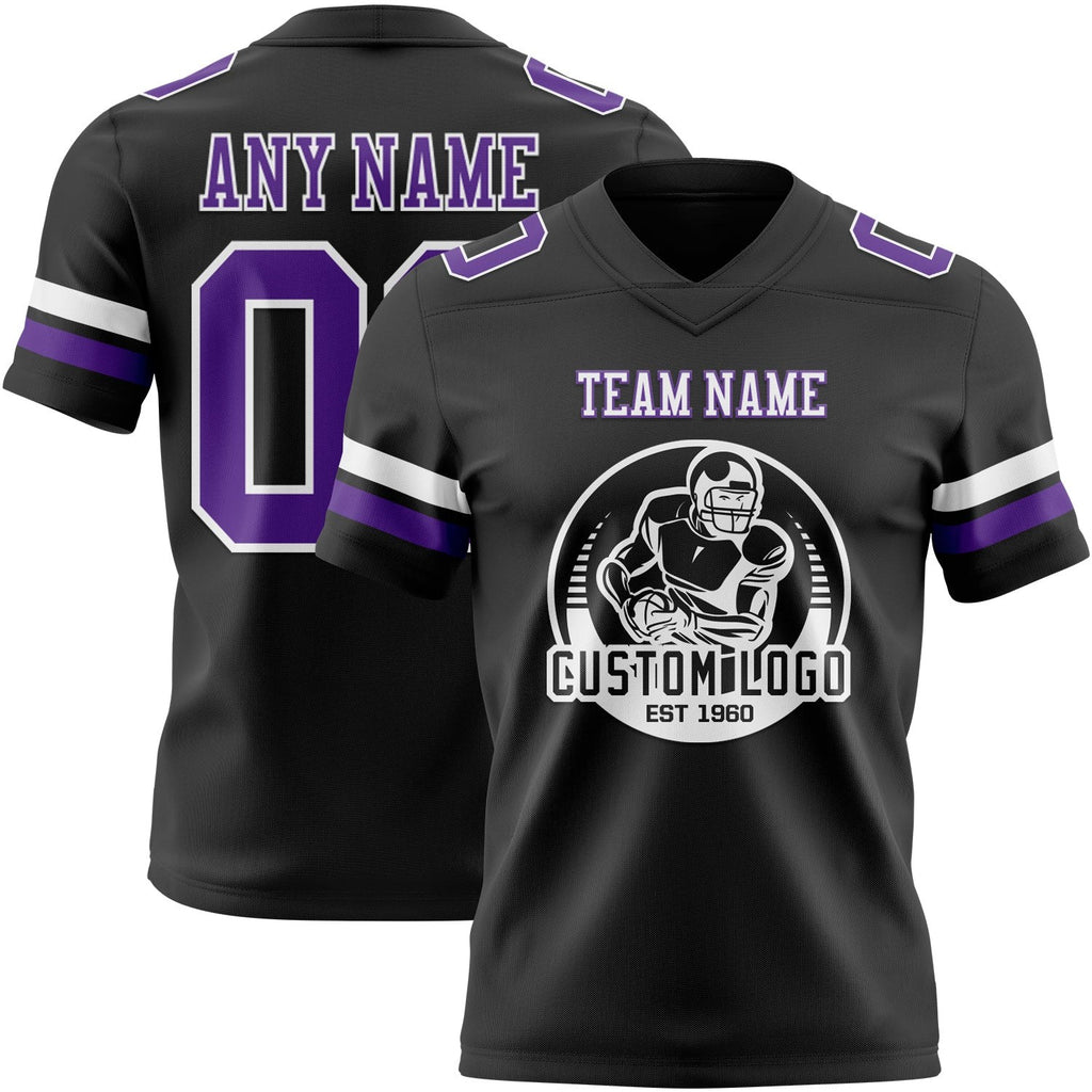 Custom Black Purple-White Authentic Football Jersey photo 2