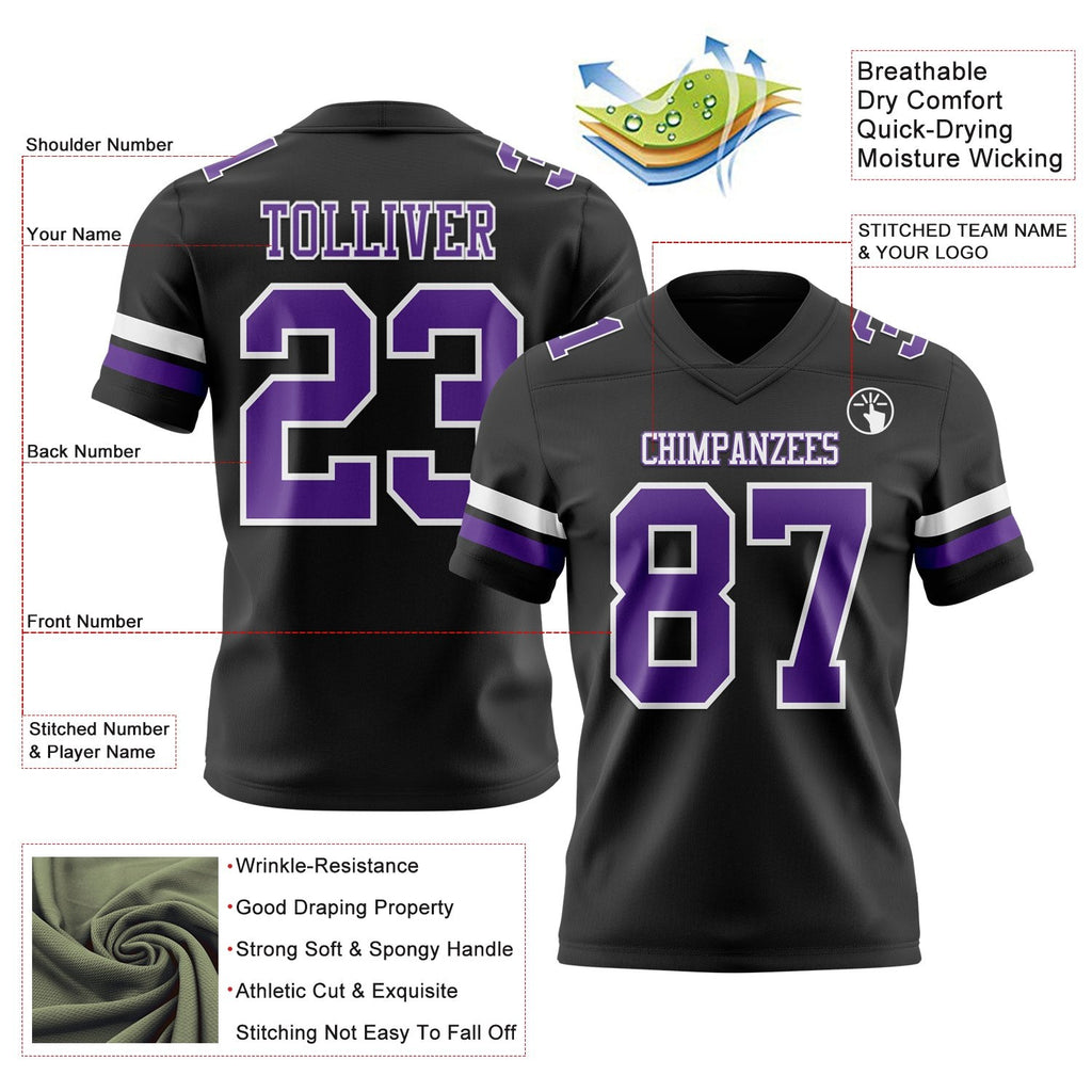Custom Black Purple-White Authentic Football Jersey photo 3