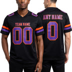 Custom Black Purple-Orange Authentic Football Jersey worn front and back