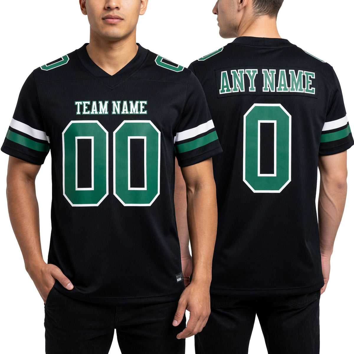 Custom Black Kelly Green-White Authentic Football Jersey worn front and back