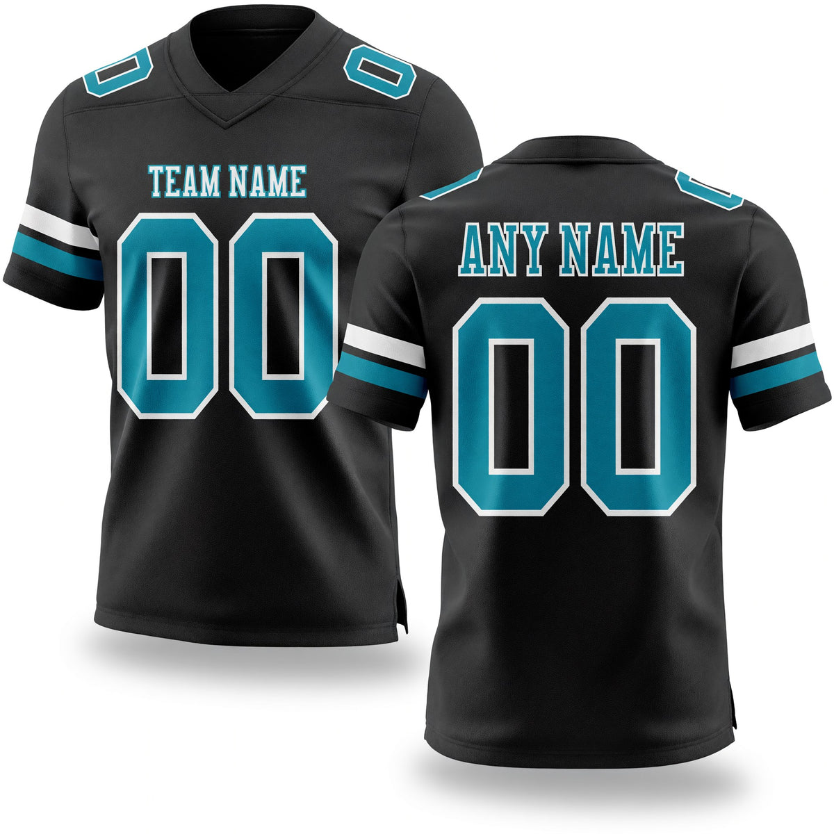 Custom Black Teal-White Authentic Football Jersey