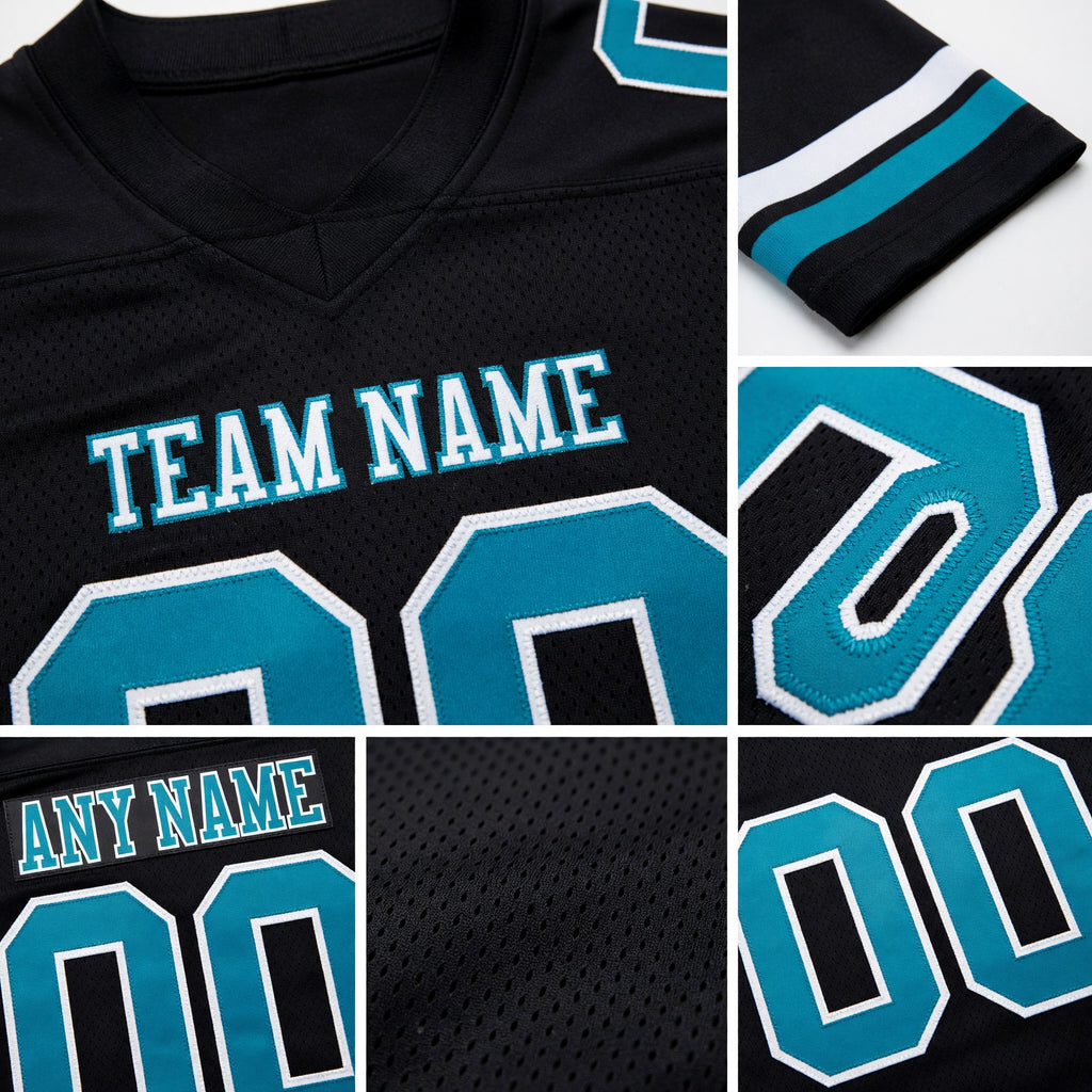 Custom Black Teal-White Authentic Football Jersey detail