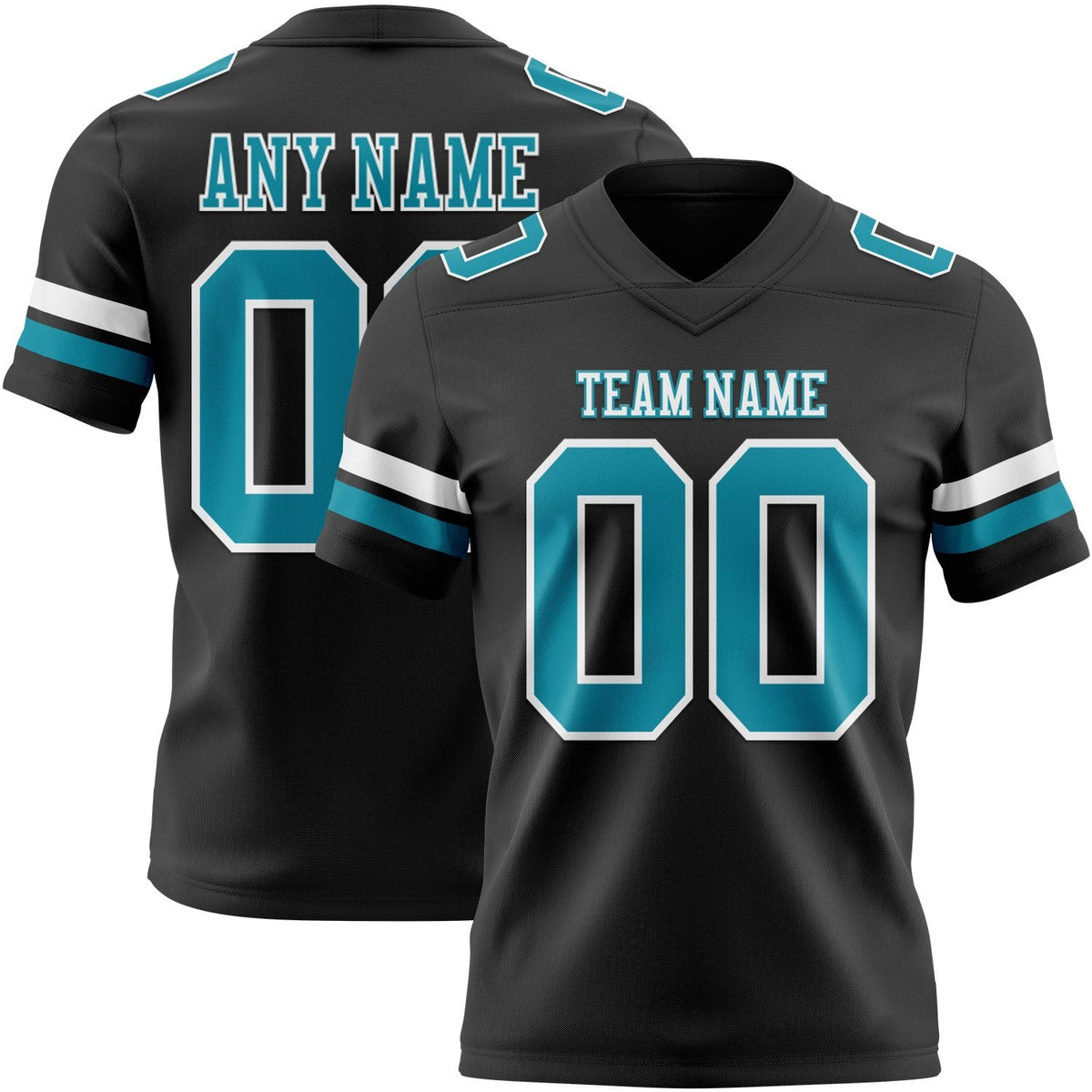 Custom Black Teal-White Authentic Football Jersey photo 1